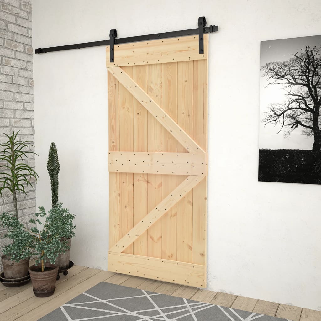 Puerta corredera de Vidaxl con masa 80x210 cm de pino sólido