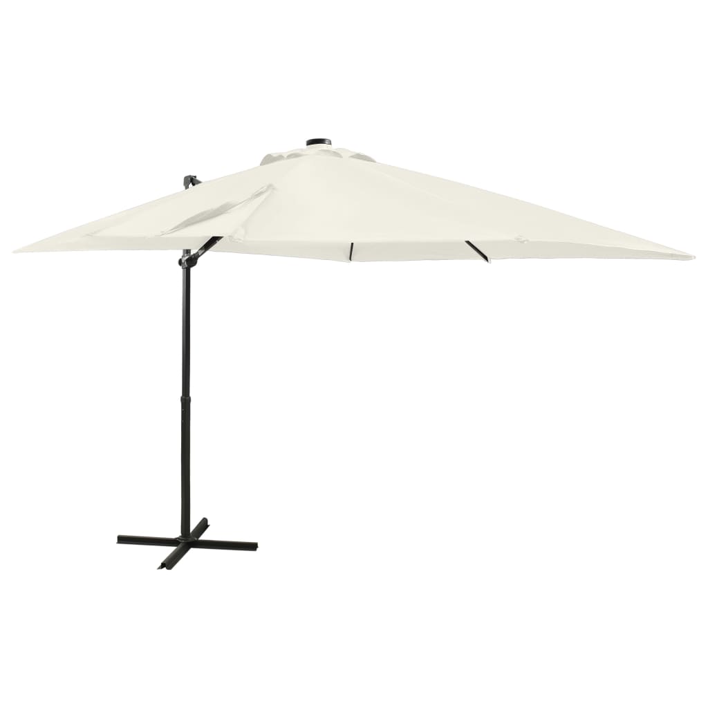 Parasol flottant vidaxl avec poteau et éclairage à LED 250 cm de couleur sable