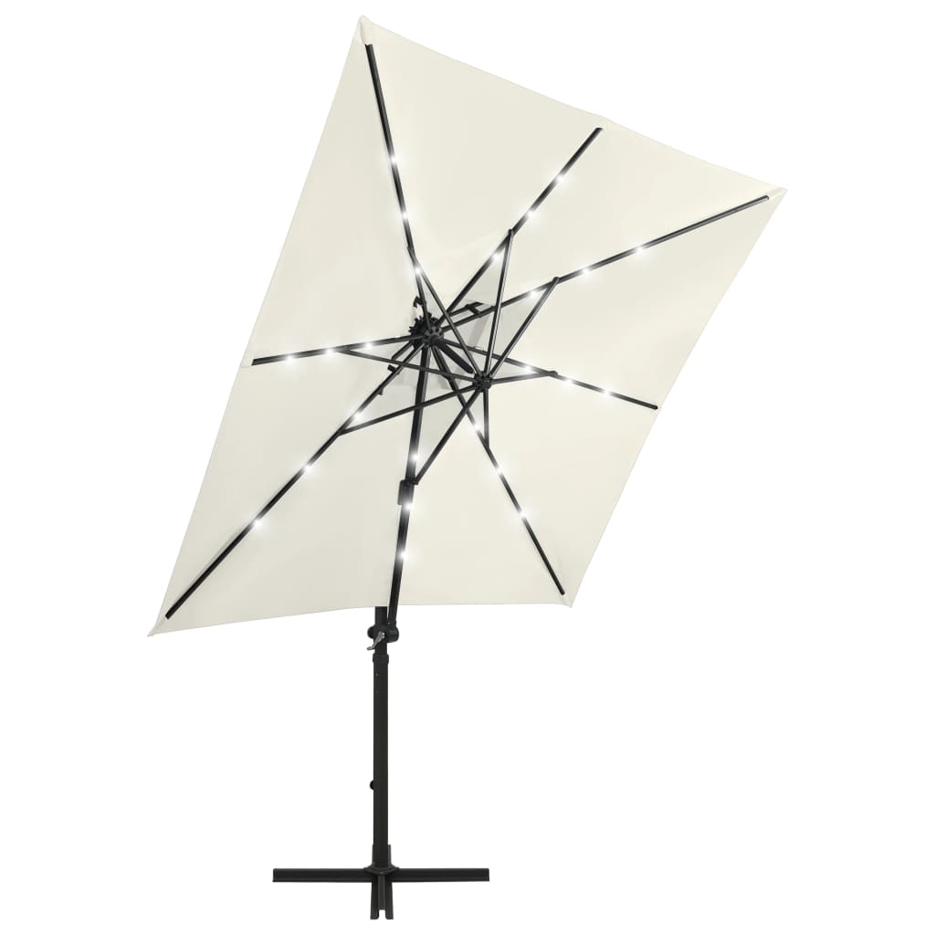 Parasol flottant vidaxl avec poteau et éclairage à LED 250 cm de couleur sable