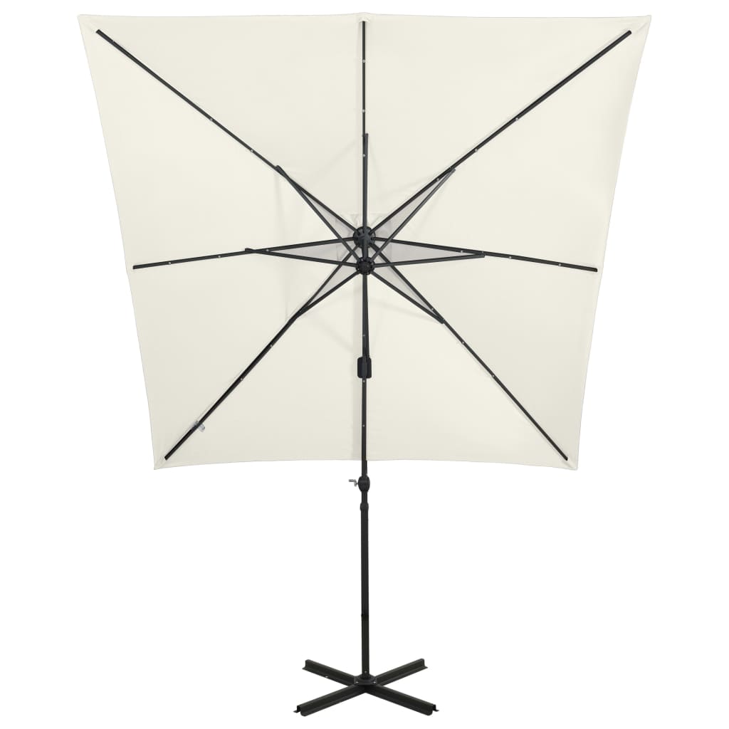 Parasol flottant vidaxl avec poteau et éclairage à LED 250 cm de couleur sable