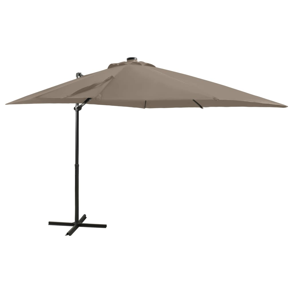 Vidaxl flydende parasol med stang og LED -belysning 250 cm taupe