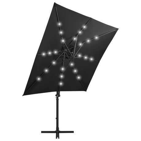 Vidaxl Parasol flottant avec poteau et éclairage LED 250 cm noir