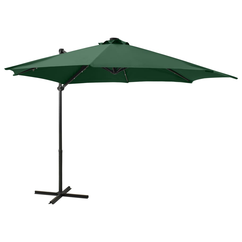 Vidaxl flydende parasol med stang og LED -belysning 300 cm grøn