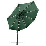 Vidaxl flydende parasol med stang og LED -belysning 300 cm grøn