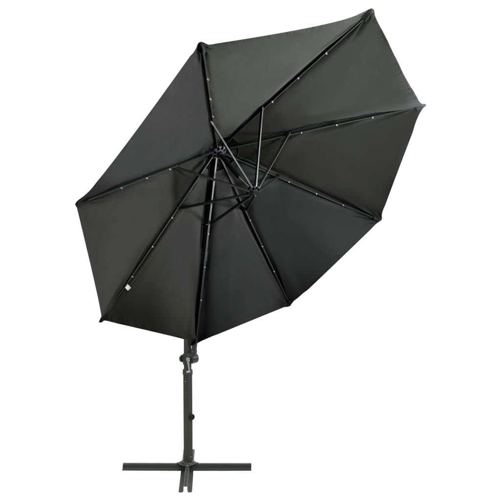 Vidaxl flytande parasol med pol och LED -belysning 300 cm antracitfärg