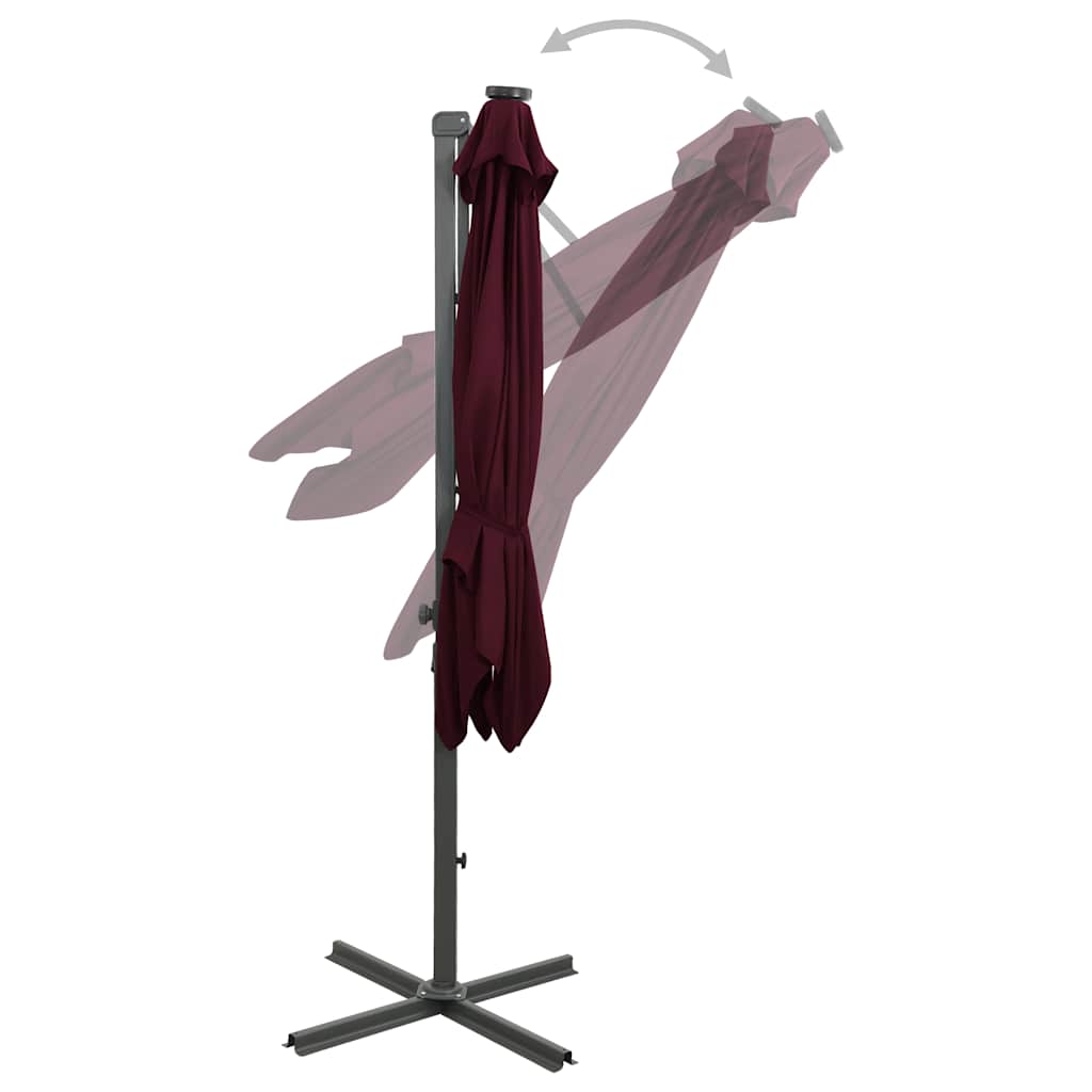 Vidaxl Parasol flottant avec poteau et éclairage LED 300 cm Bordeaux rouge