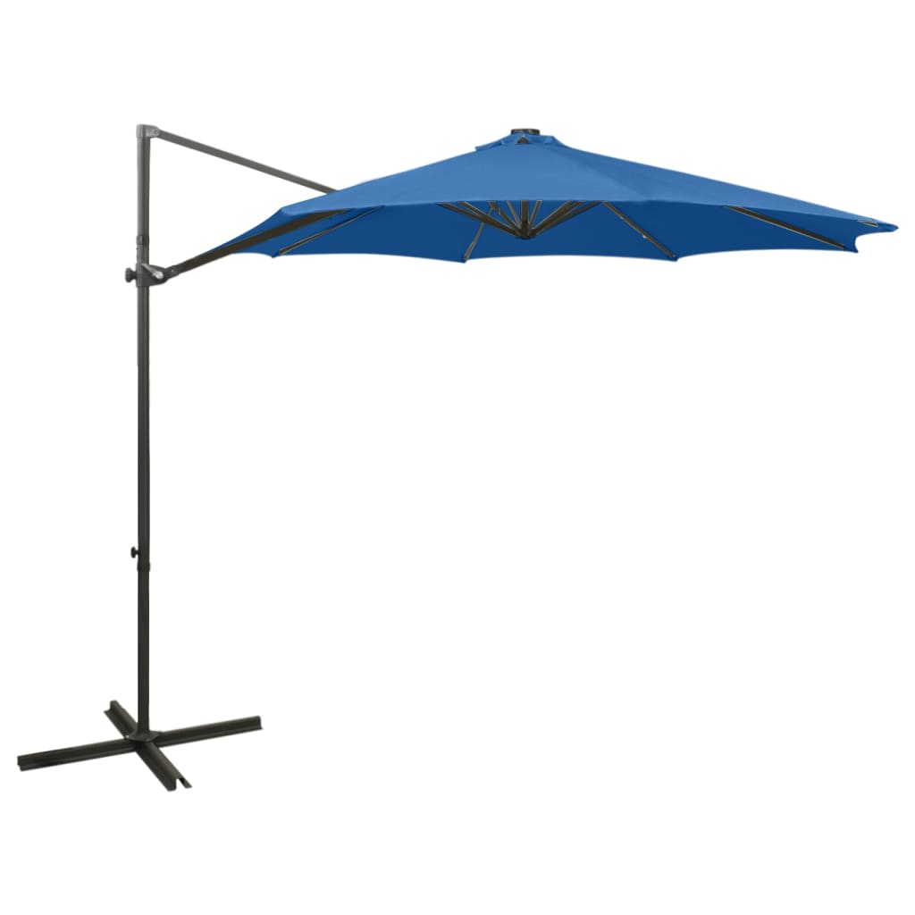 Vidaxl Parasol flottant avec poteau et éclairage LED 300 cm bleu azure
