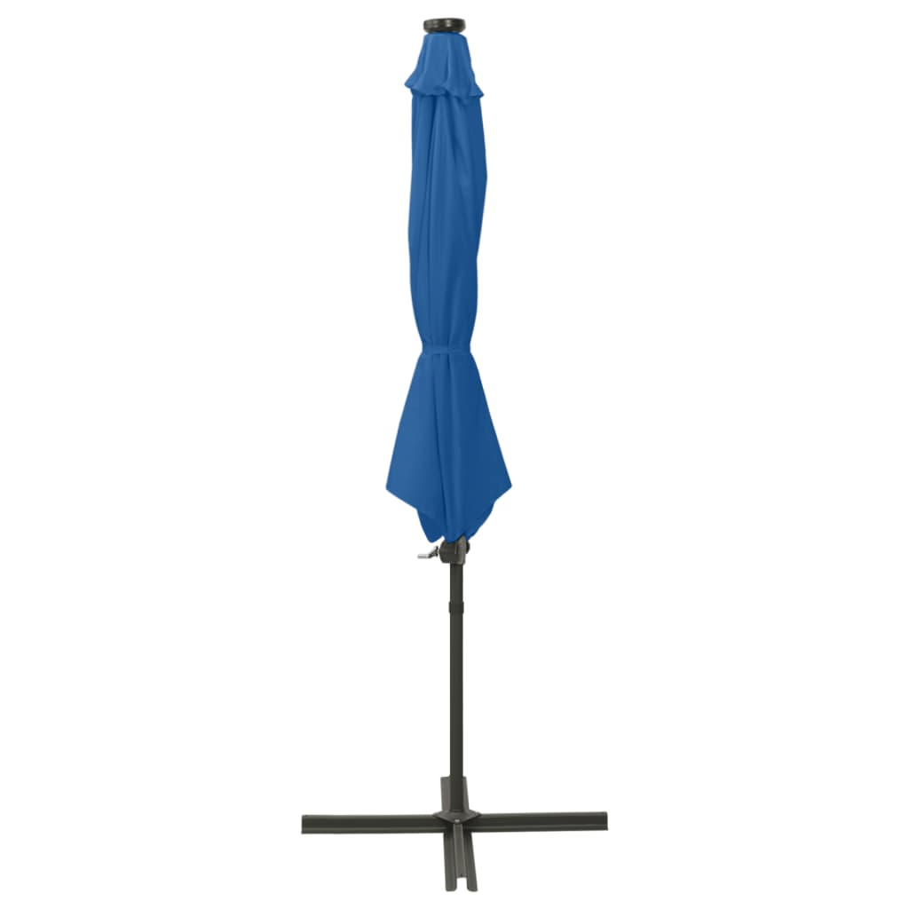 Vidaxl Parasol flottant avec poteau et éclairage LED 300 cm bleu azure
