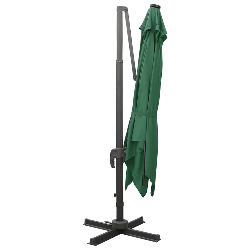 Vidaxl Parasol flottant avec poteau et éclairage LED 300 cm vert