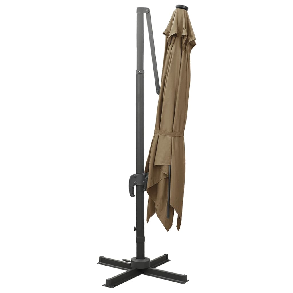 Vidaxl Parasol flottant avec poteau et éclairage LED 300 cm taupe