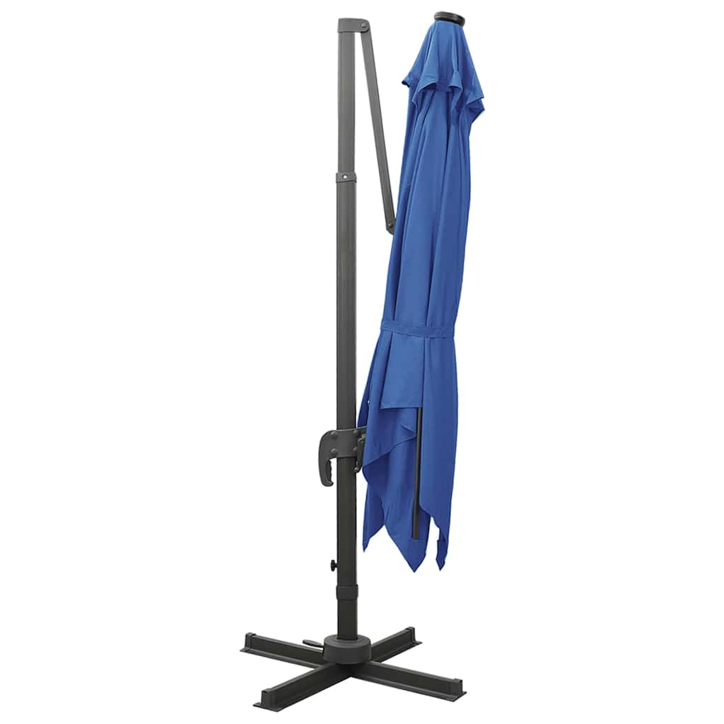 Vidaxl Parasol flottant avec poteau et éclairage LED 300 cm bleu azure
