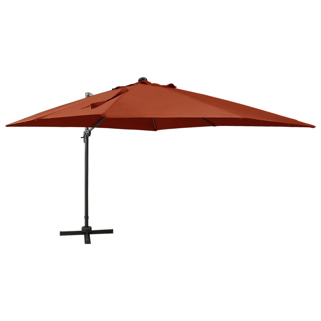 Vidaxl flytande parasol med pol och LED -belysning 300 cm terrakottafärg