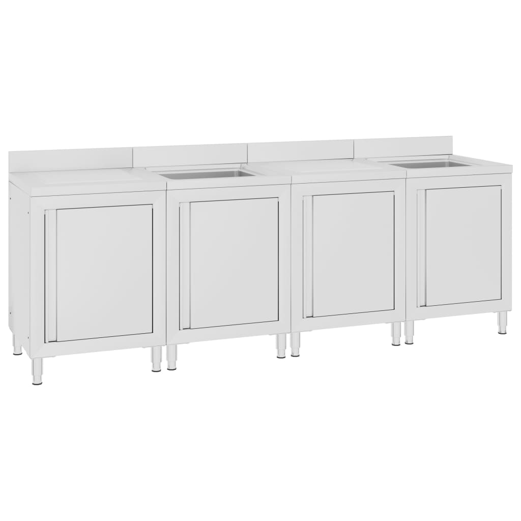 Vidaxl Washbasin Cabinet commerciale 240x60x96 cm in acciaio inossidabile