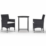 Vidaxl 3-delige bistroset poly rattan en gehard glas zwart