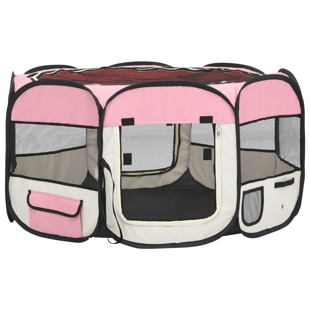 Vidaxl Dog Ren pliable avec sac de transport 125x125x61 cm rose