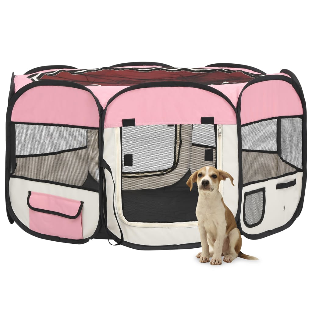 Vidaxl Dog Ren pieghevole con borsa portante 125x125x61 cm rosa