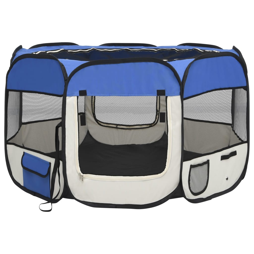 Vidaxl Dog Ren pliable avec un sac de porte-avions 110x110x58 cm bleu