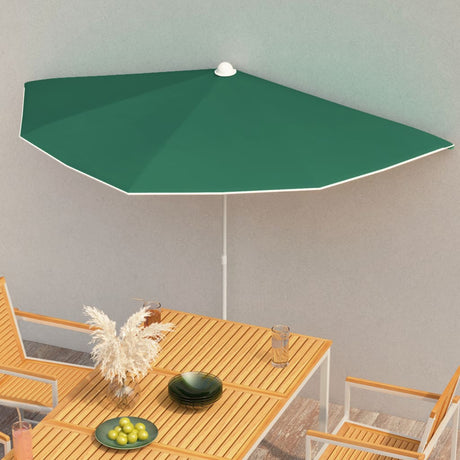 Vidaxl parasol moitié avec le poteau 180x90 cm vert