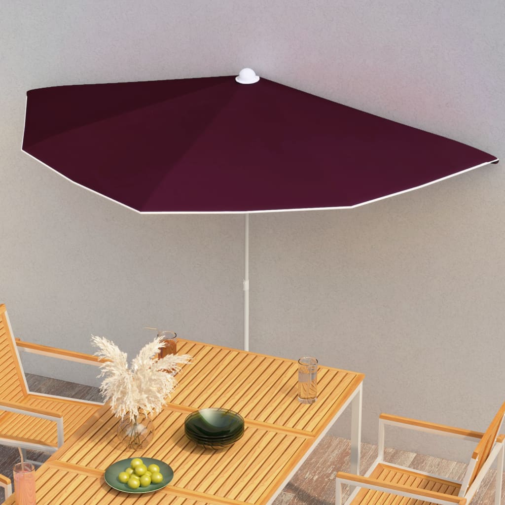Vidaxl parasol moitié avec poteau 180x90 cm Bordeaux rouge
