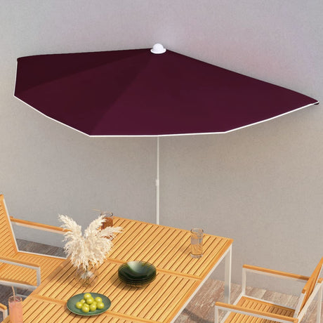 Vidaxl parasol moitié avec poteau 180x90 cm Bordeaux rouge