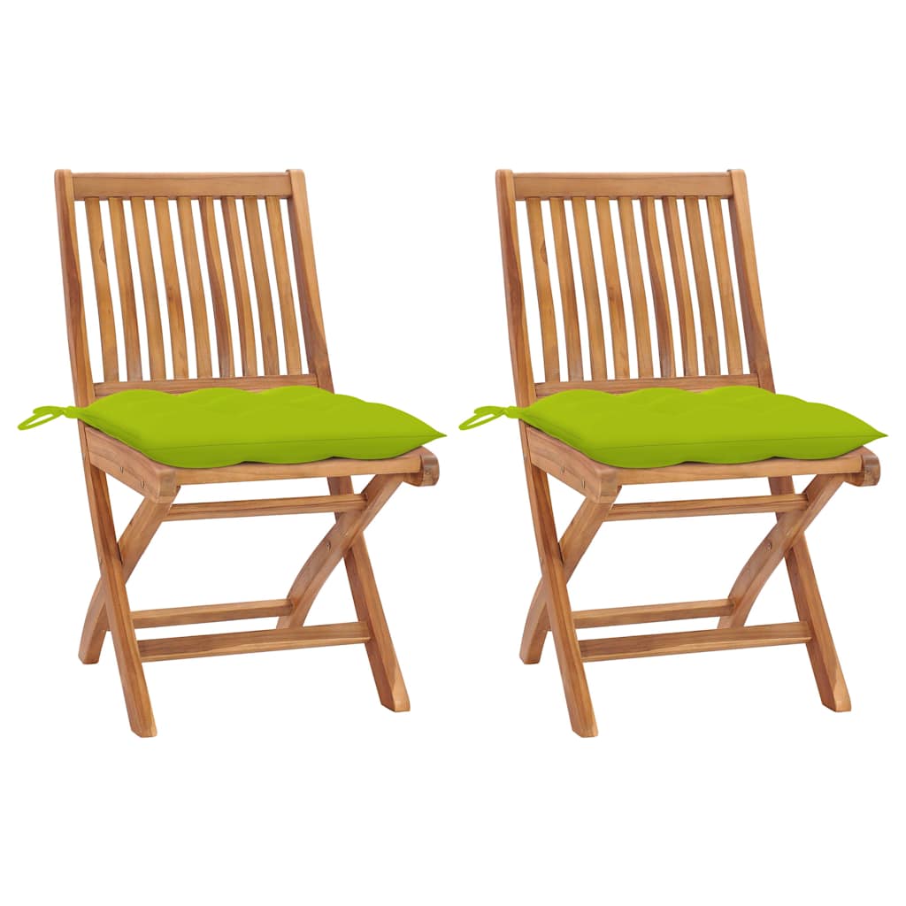 Vidaxl tuinstoelen 2 st met heldergroene kussens massief teakhout