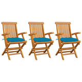 Vidaxl tuinstoelen 3 st met lichtblauwe kussens massief teakhout