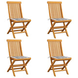 Vidaxl tuinstoelen 4 st met grijs geruite kussens massief teakhout