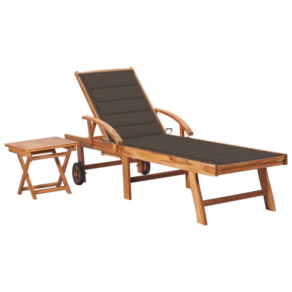 Vidaxl ligbed met tafel en kussen massief teakhout