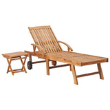 Vidaxl ligbed met tafel en kussen massief teakhout