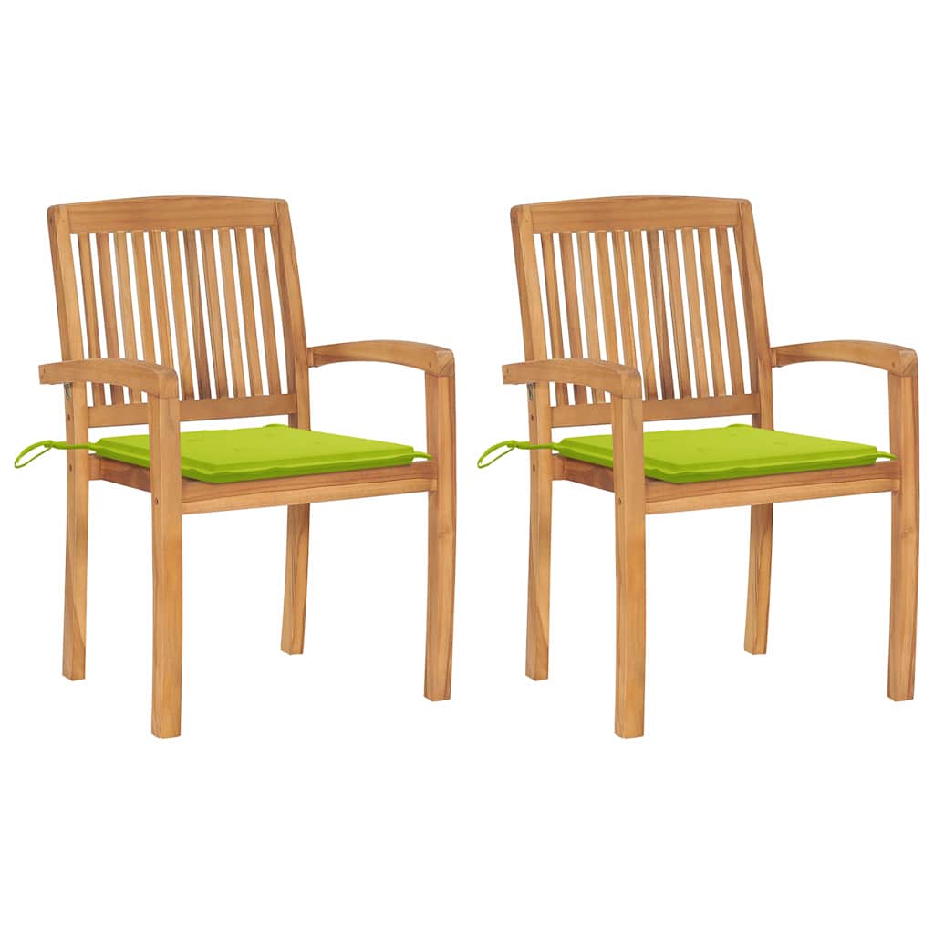 Vidaxl tuinstoelen 2 st met heldergroene kussens massief teakhout