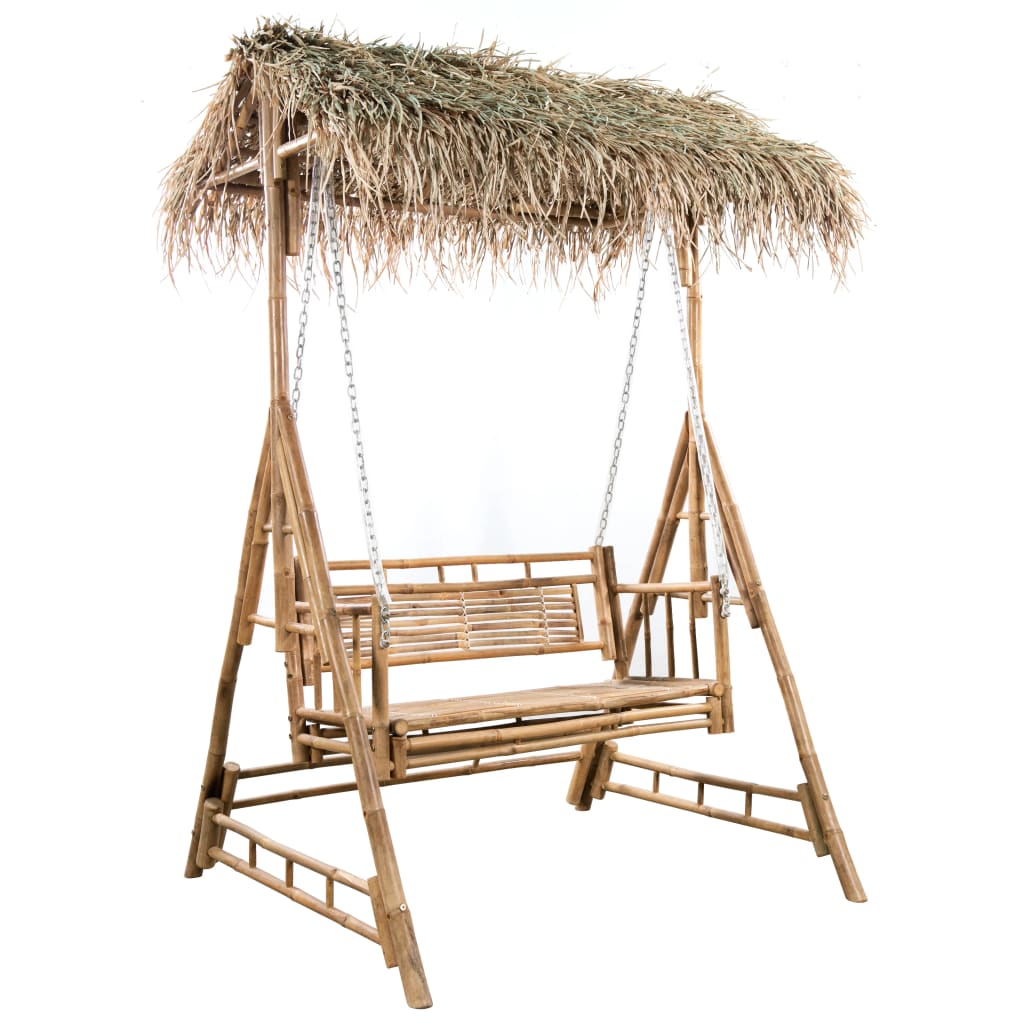 Vidaxl Swing Bank 2-Sitzer mit Palmblättern und Kissen 202 cm Bambus