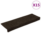 VidaXL tapis d'escalier auto-adhésifs 15 pièces 65x21x4 cm bord rectangulaire marron foncé