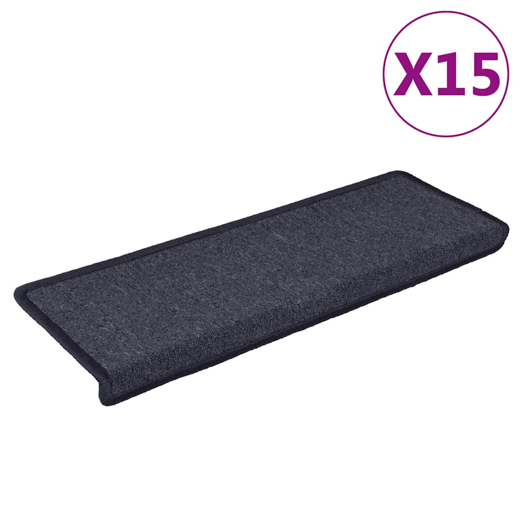 Mattes d'escalier Vidaxl 15 ST 65X21X4 cm Gris foncé et bleu avec bordure rectangulaire