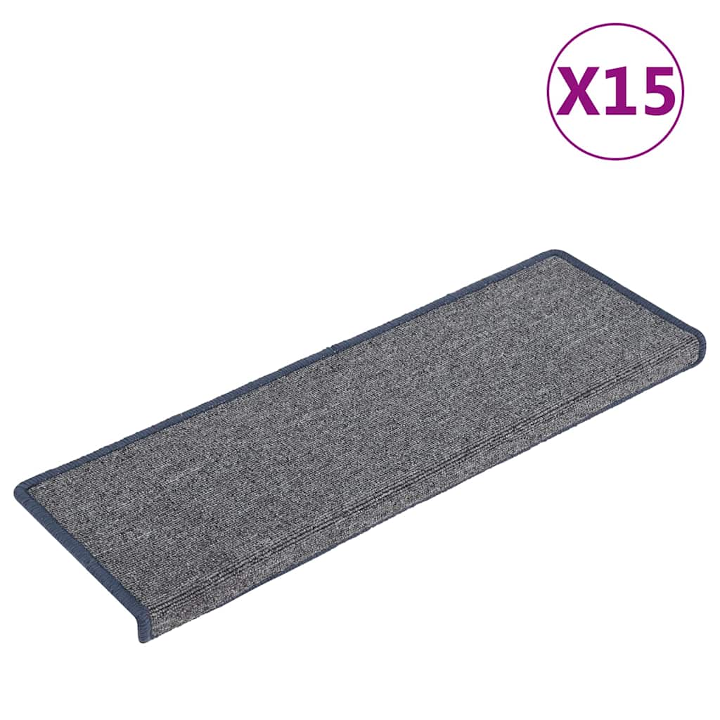 Tapis d'escalier vidaxl 15 st 65x21x4 cm gris clair et bleu avec bordure rectangulaire
