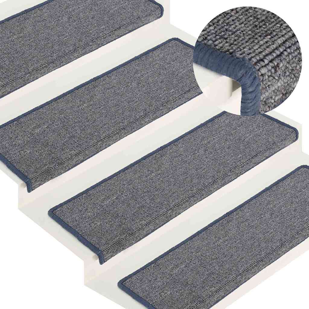 Tapis d'escalier vidaxl 15 st 65x21x4 cm gris clair et bleu avec bordure rectangulaire