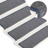 Tapis d'escalier vidaxl 15 st 65x21x4 cm gris clair et bleu avec bordure rectangulaire