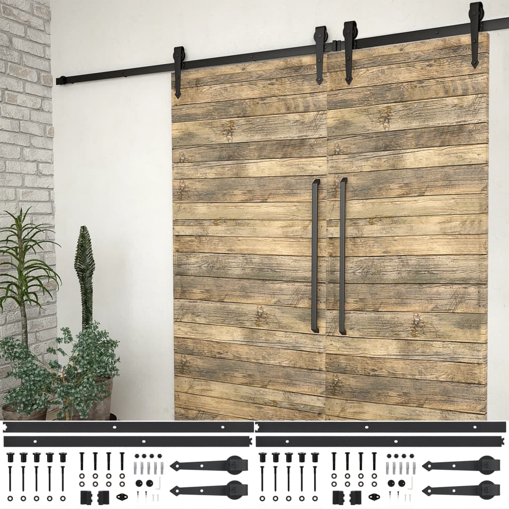 VidaXL Hardwaresets voor schuifdeuren 2 st 200 cm staal zwart