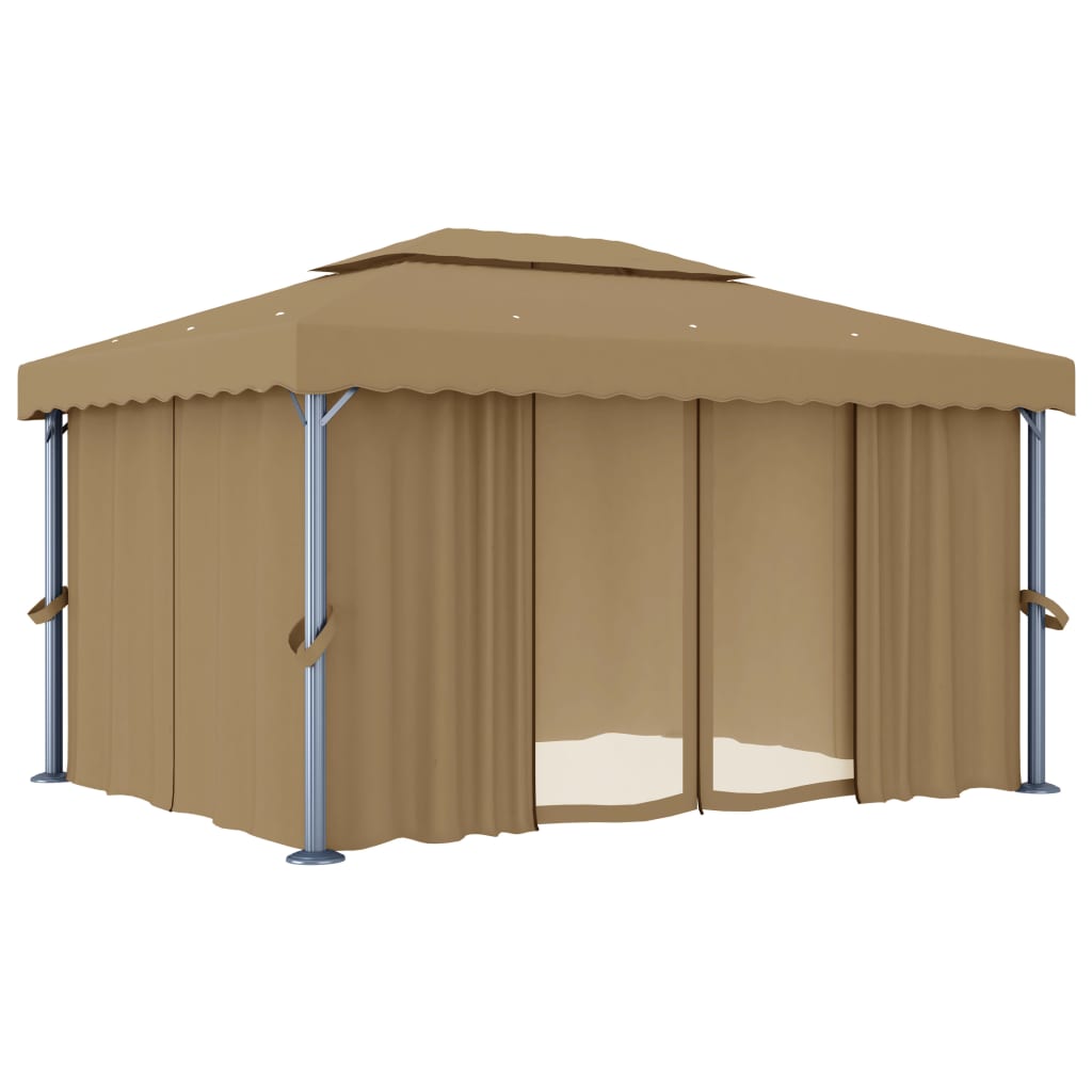 Vidaxl Arbor med gardin 4x3 m aluminium taupe