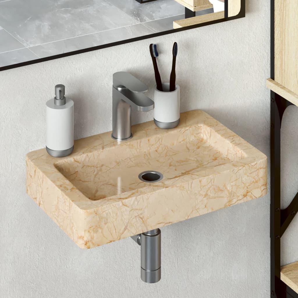 Vidaxl Washbasin Mur-Mount 38x24x6,5 cm Crème en marbre -colore