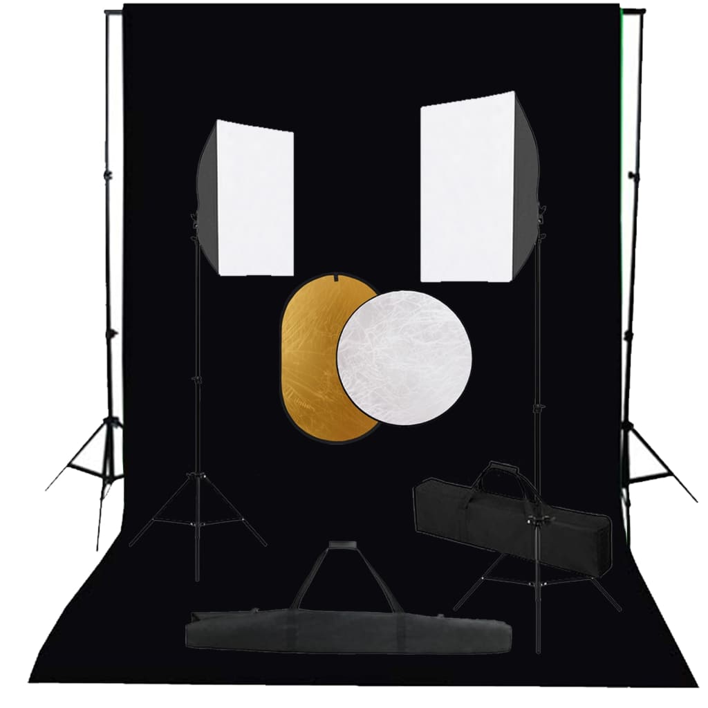 Vidaxl Photo Studio Set med softbox -lamper, baggrund og reflektor