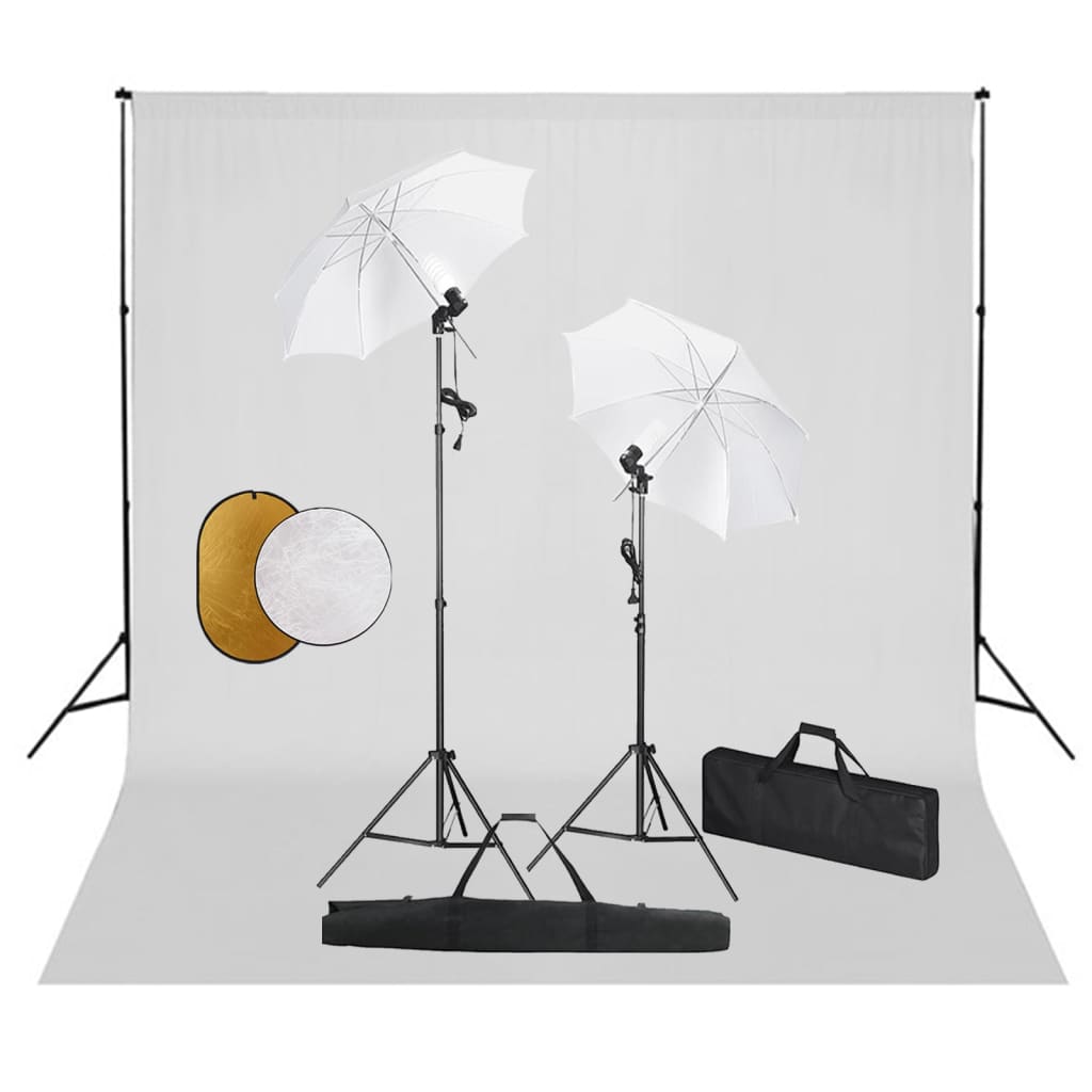 Vidaxl Photo Studio set med lampor, paraplyer, bakgrund och reflektor