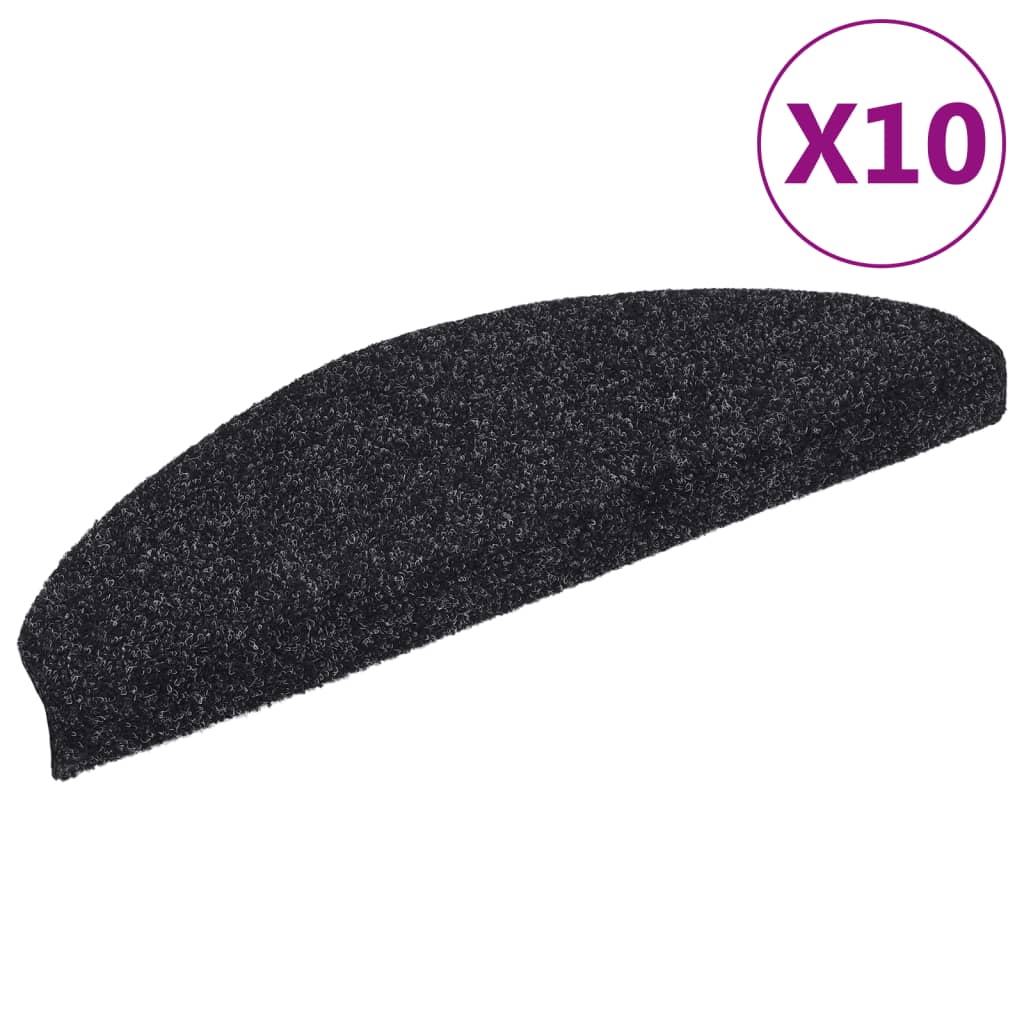 Vidaxl stair mats self -adhesive 10 pcs 65x21x4 cm needle felt black