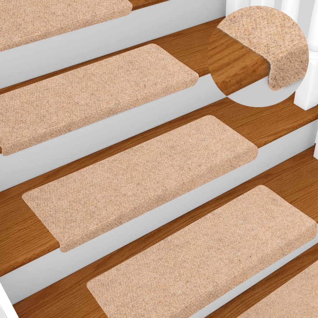 Esteras de escalera de Vidaxl 10 pcs 65x21x4 cm de aguja crema de fieltro