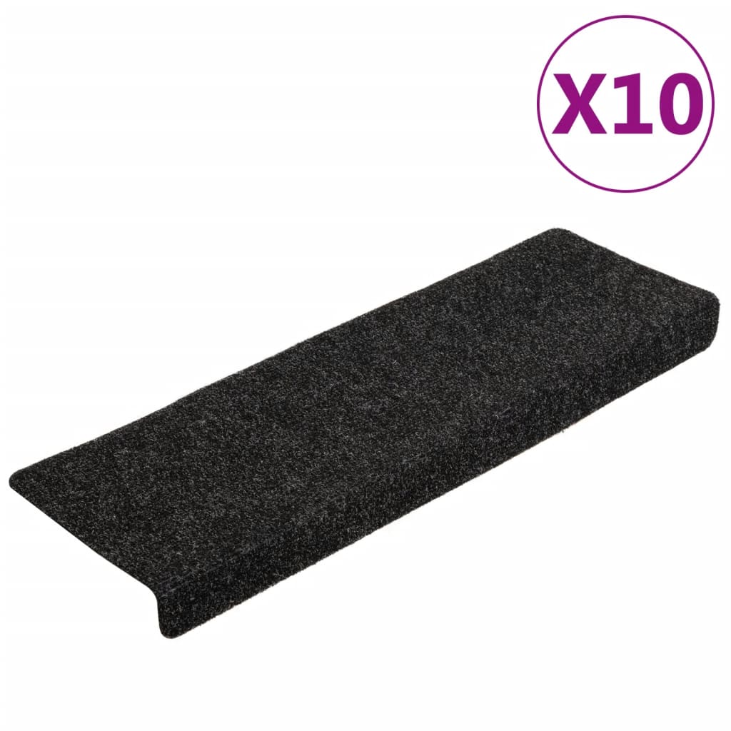 Vidaxl Mat à escalier auto-adhésif 10 pièces 65x21x4 cm bord rectangulaire noir