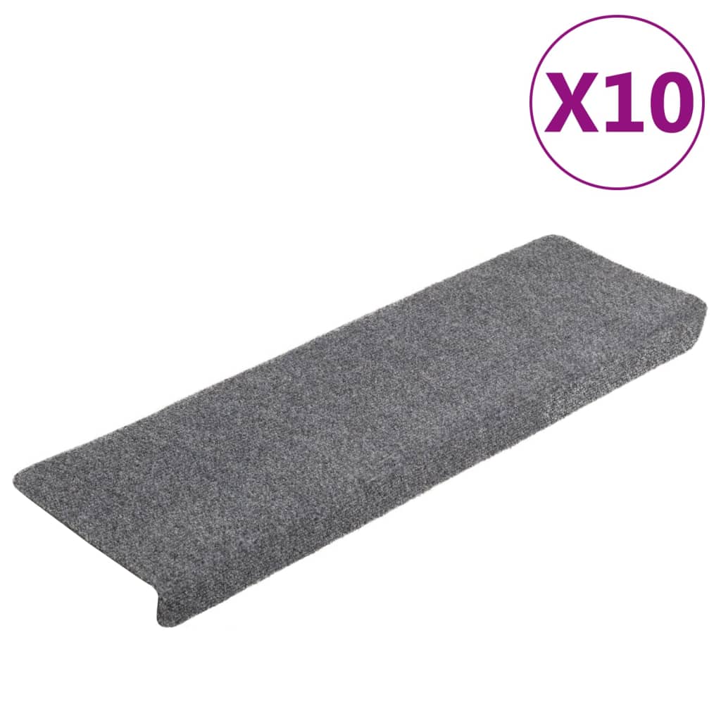 Vidaxl stair mats 10 pcs 65x21x4 cm needle felt light gray