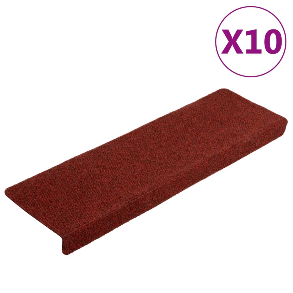 Podstavki za stopnice Vidaxl 10 pcs 65x21x4 cm igla iz filca Bordeaux rdeča