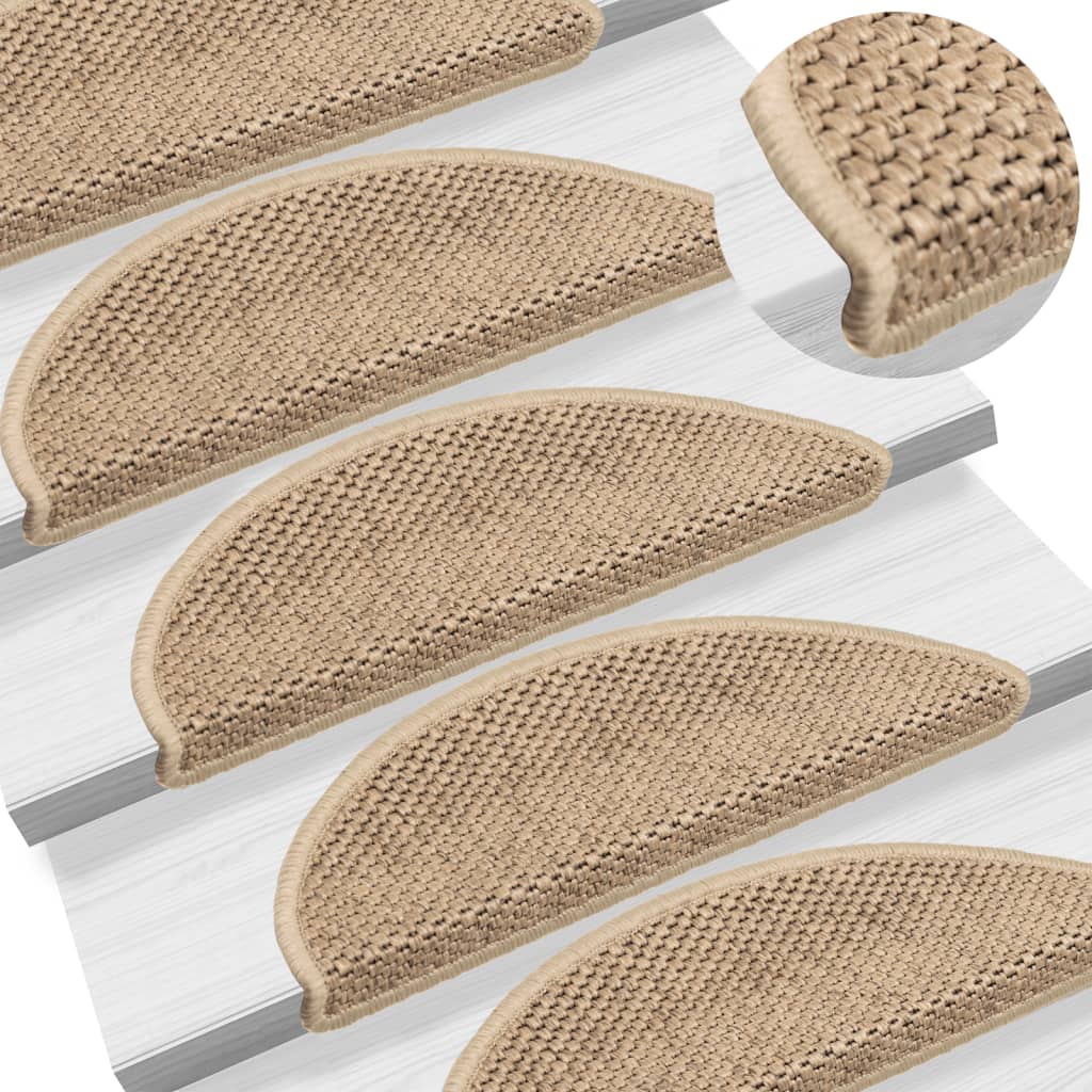 Vidaxl Stair Mats Samolepilni 15 St Sisal Look 56x17x3 cm peščeno obarvano