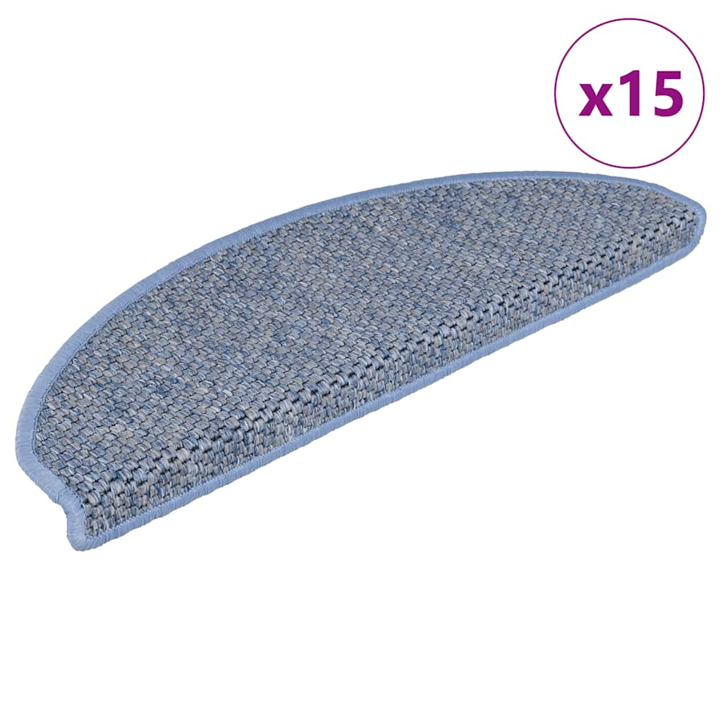 Vidaxl stair mats self-adhesive 15 st sisal look 65x21x4 cm blue