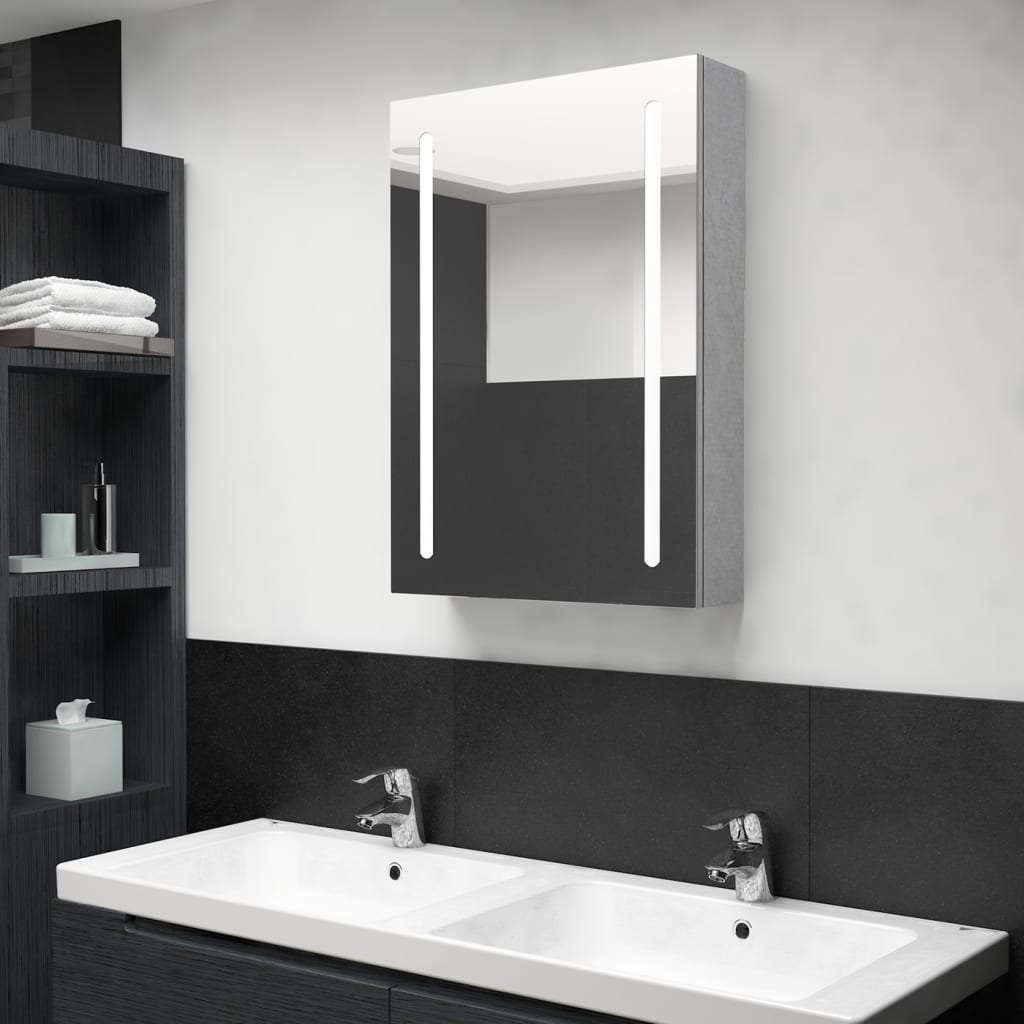 Vidaxl badkamerkast met spiegel en led 50x13x70 cm betongrijs
