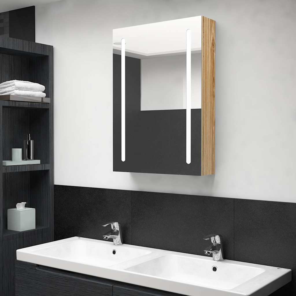 Vidaxl badkamerkast met spiegel en led 50x13x70 cm eikenkleurig
